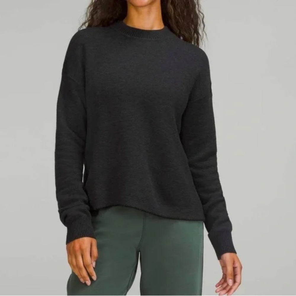 Lululemon Reversible Double-Knit Crew Neck Wool Sweater Graphite Grey/Black Sz12